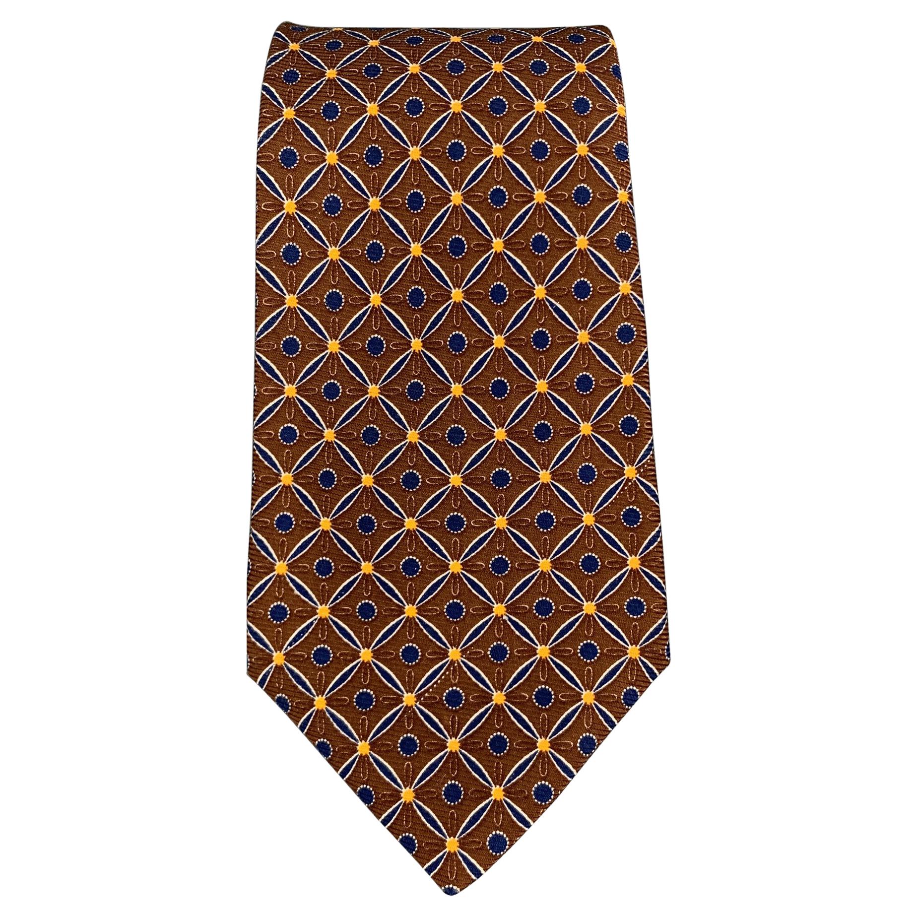 KITON Brown & Navy Pattern Silk Tie