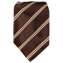 KITON Cravatta in seta a righe diagonali bianche e marroni