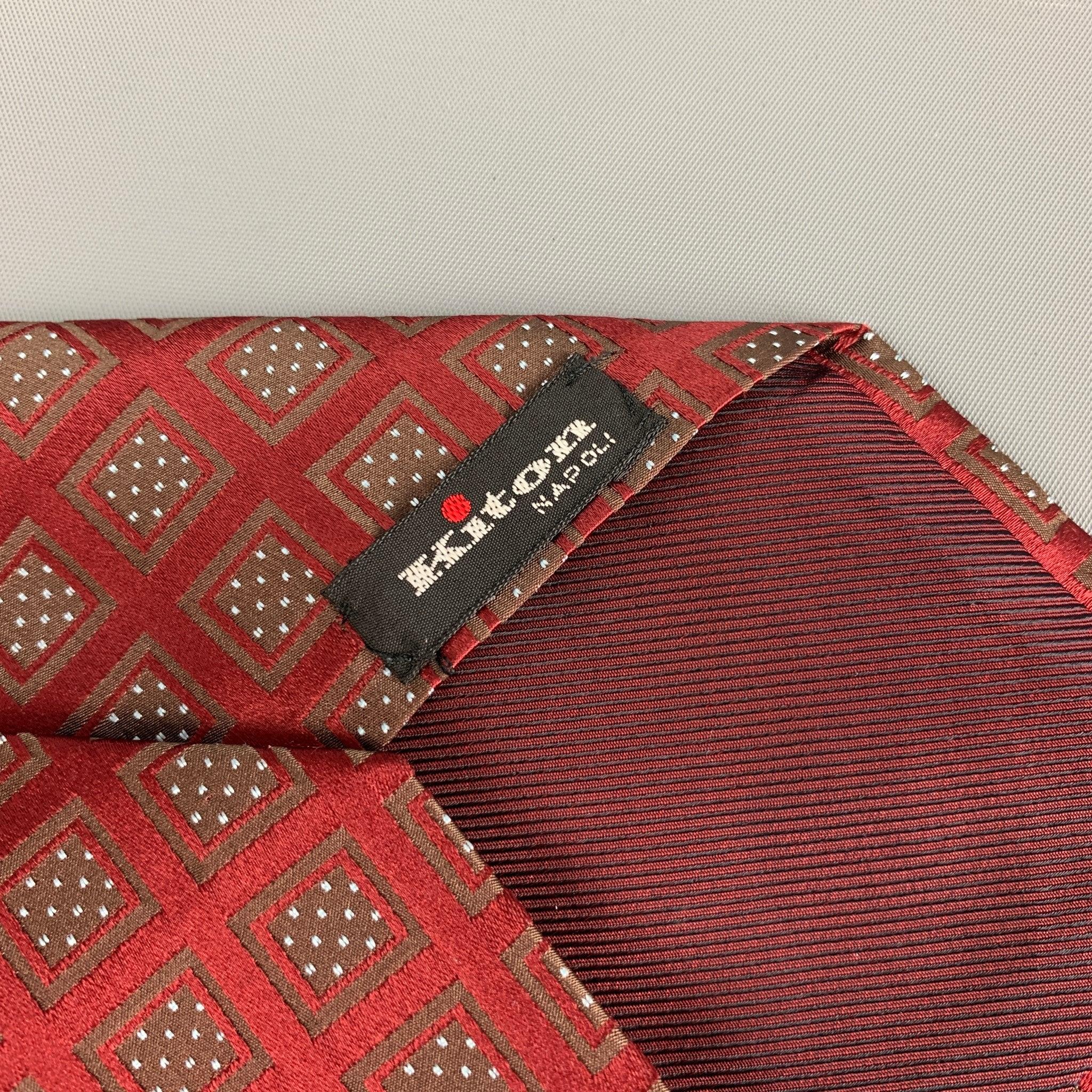 KITON Burgundy Taupe Rhombus Silk Tie In Good Condition For Sale In San Francisco, CA
