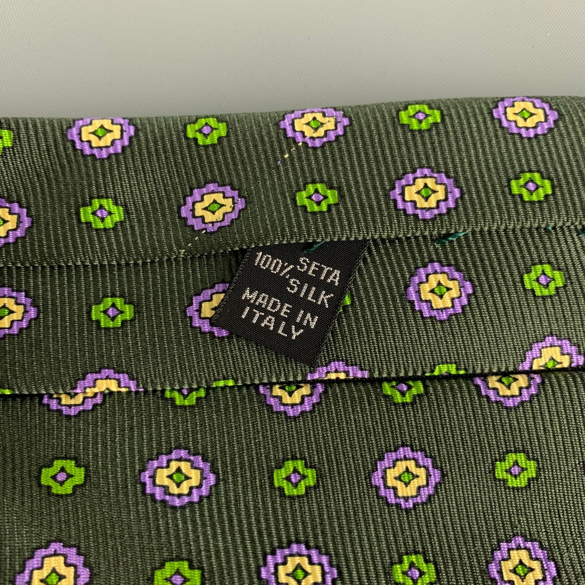 KITON Dark Green Purple Abstract Floral Silk Tie In Good Condition For Sale In San Francisco, CA
