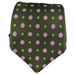 KITON Cravatta in seta floreale astratta verde scuro & viola