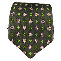 KITON Dark Green Purple Abstract Floral Silk Tie