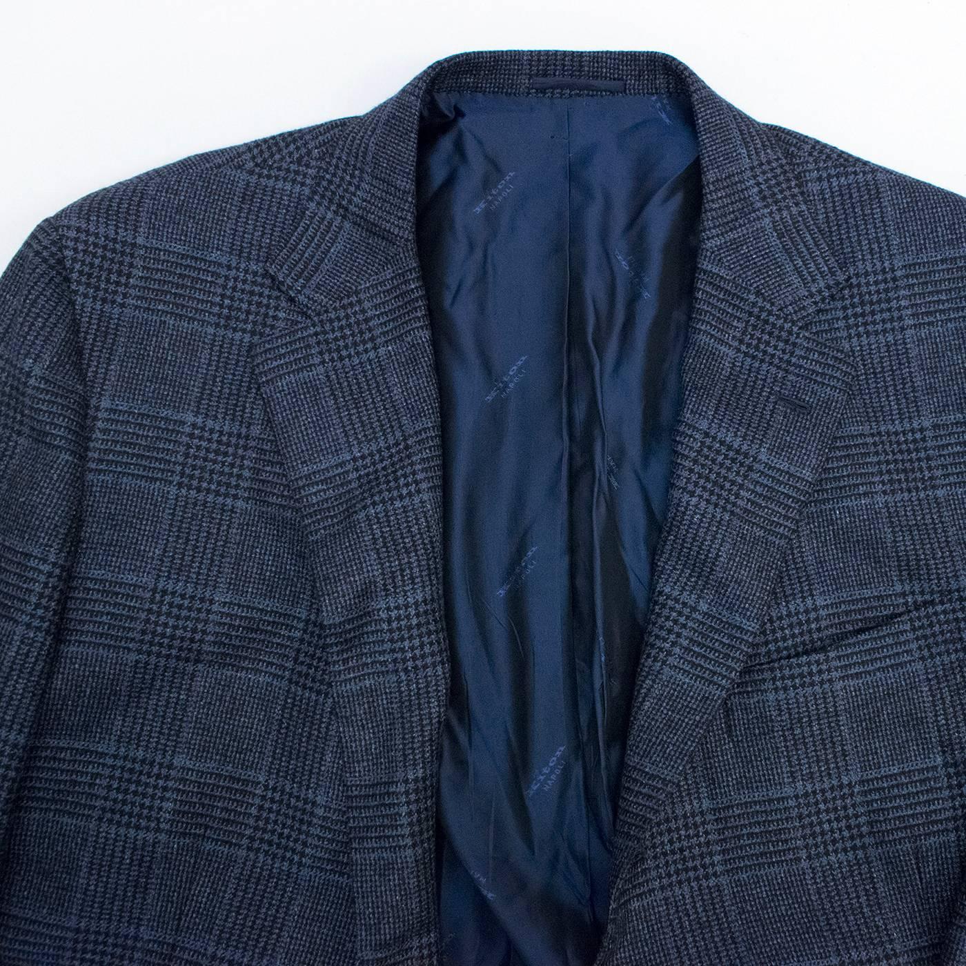 Kiton for Jean Jacques Men's Blue and Black Checked Jacket Size EU 58 In Excellent Condition For Sale In London, GB