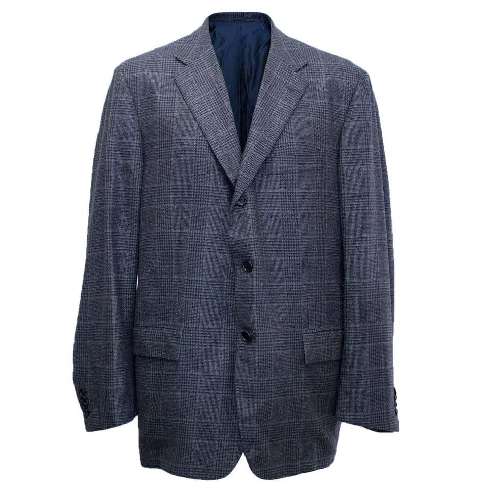 Kiton for Jean Jacques Men's Blue and Black Checked Jacket For Sale at ...