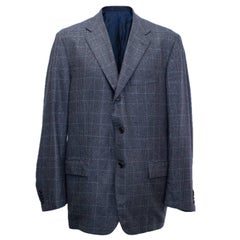Kiton for Jean Jacques Men's Blue and Black Checked Jacket Size EU 58