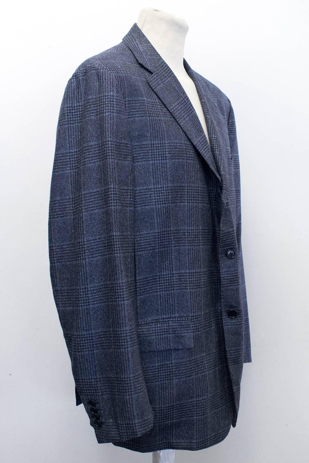 Kiton for Jean Jacques Men's Blue and Black Checked Jacket Size XXL EU 58 In Excellent Condition For Sale In London, GB