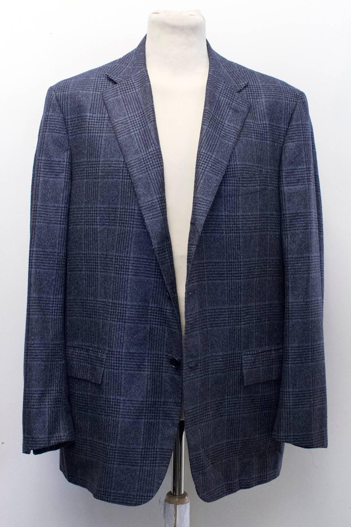 Kiton for Jean Jacques Men's Blue and Black Checked Jacket Size XXL EU 58 For Sale 2