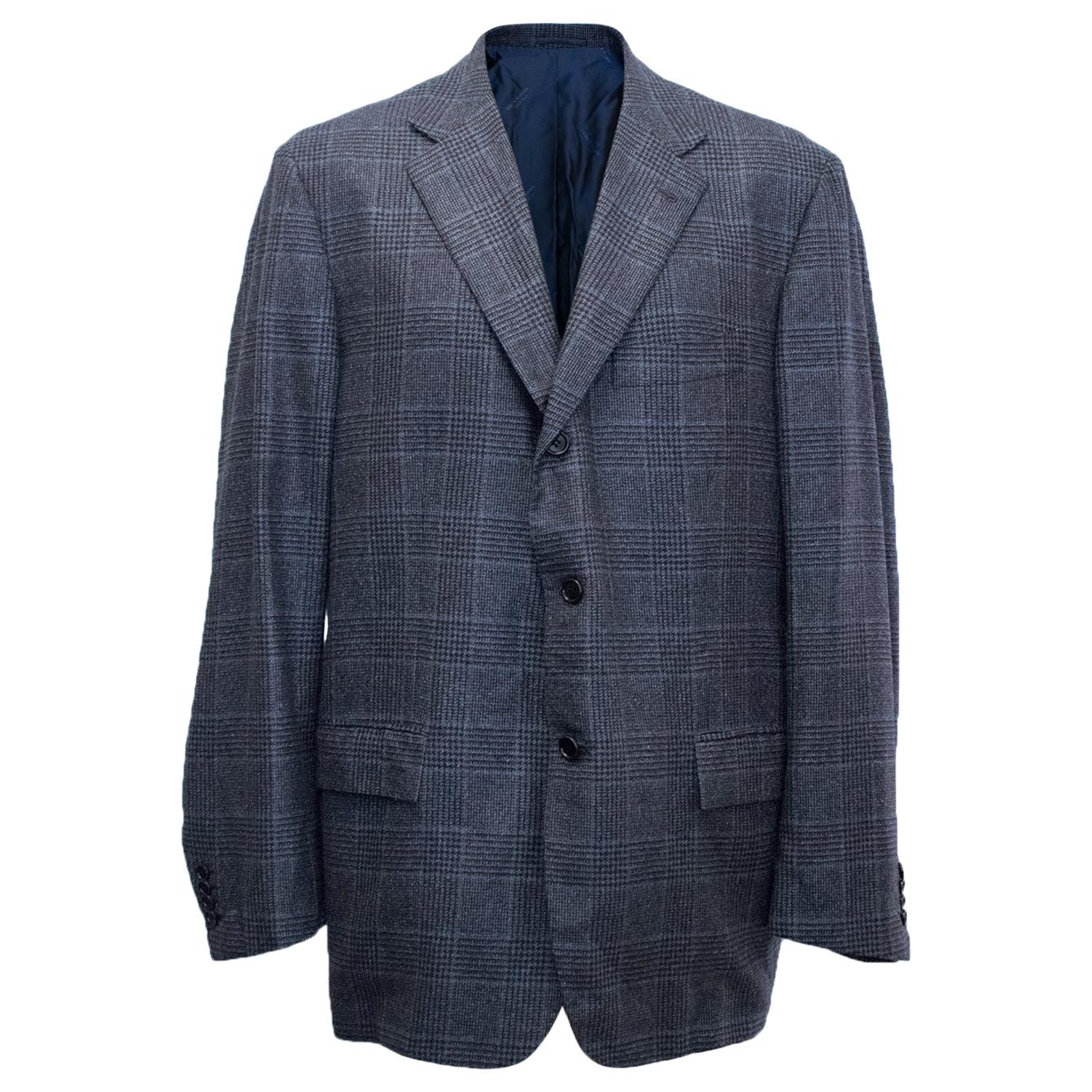 Kiton for Jean Jacques Men's Blue and Black Checked Jacket Size XXL EU 58 For Sale