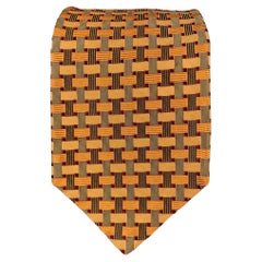 KITON Gold Burgundy Woven Silk Tie