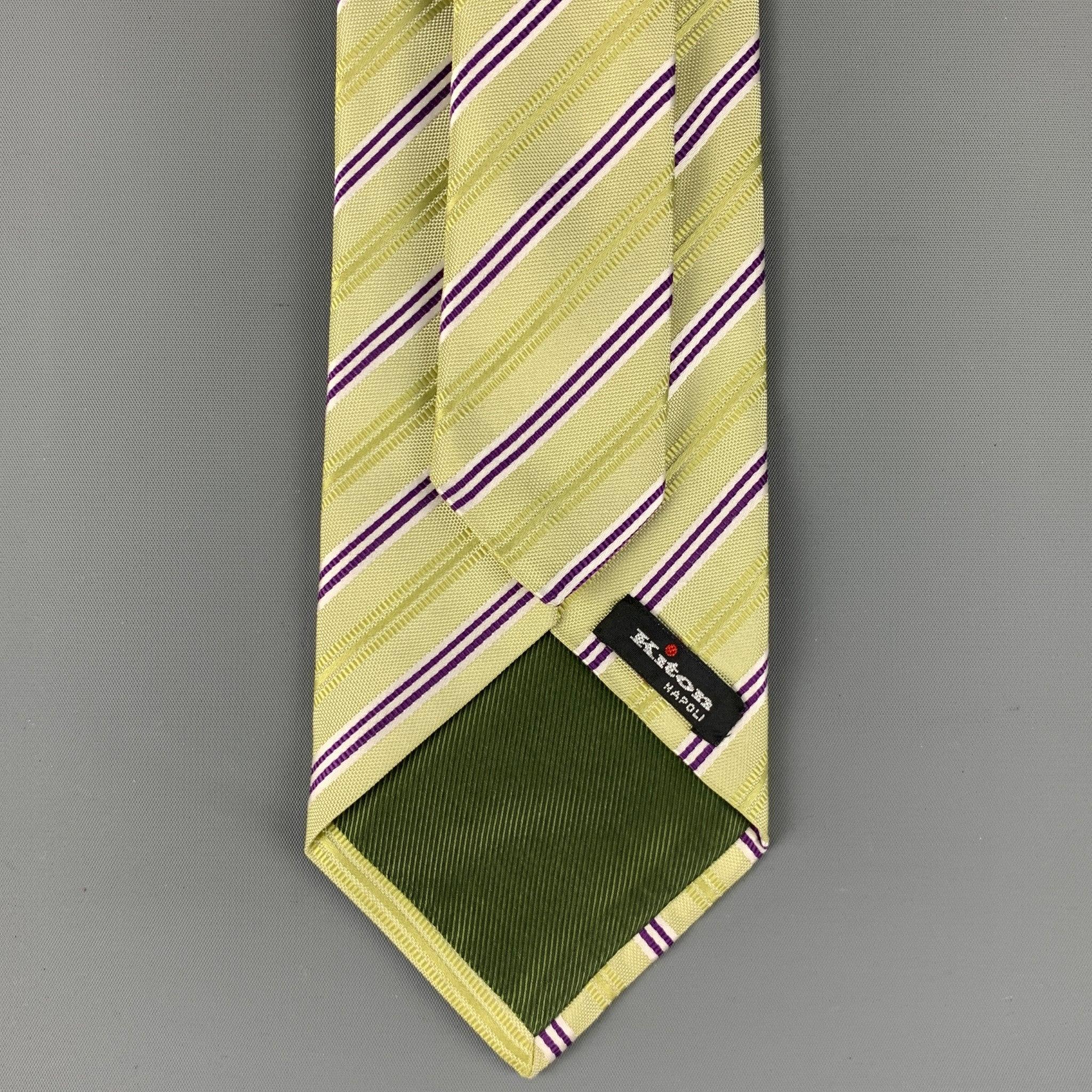 Men's KITON Green & Purple Diagonal Stripe Tie For Sale