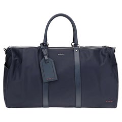 Kiton Leather-Trim Nylon Duffle Bag — Navy