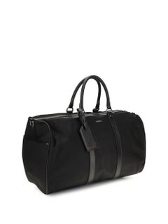 Kiton Leather-Trim Nylon Travel Duffle Bag — Black