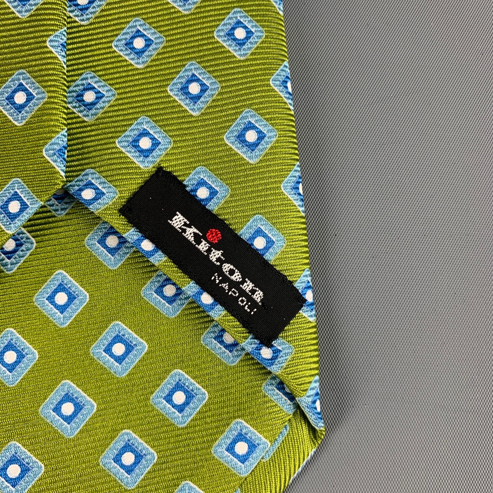 KITON Light Blue Chartreuse Rhombus Silk Tie In Good Condition In San Francisco, CA