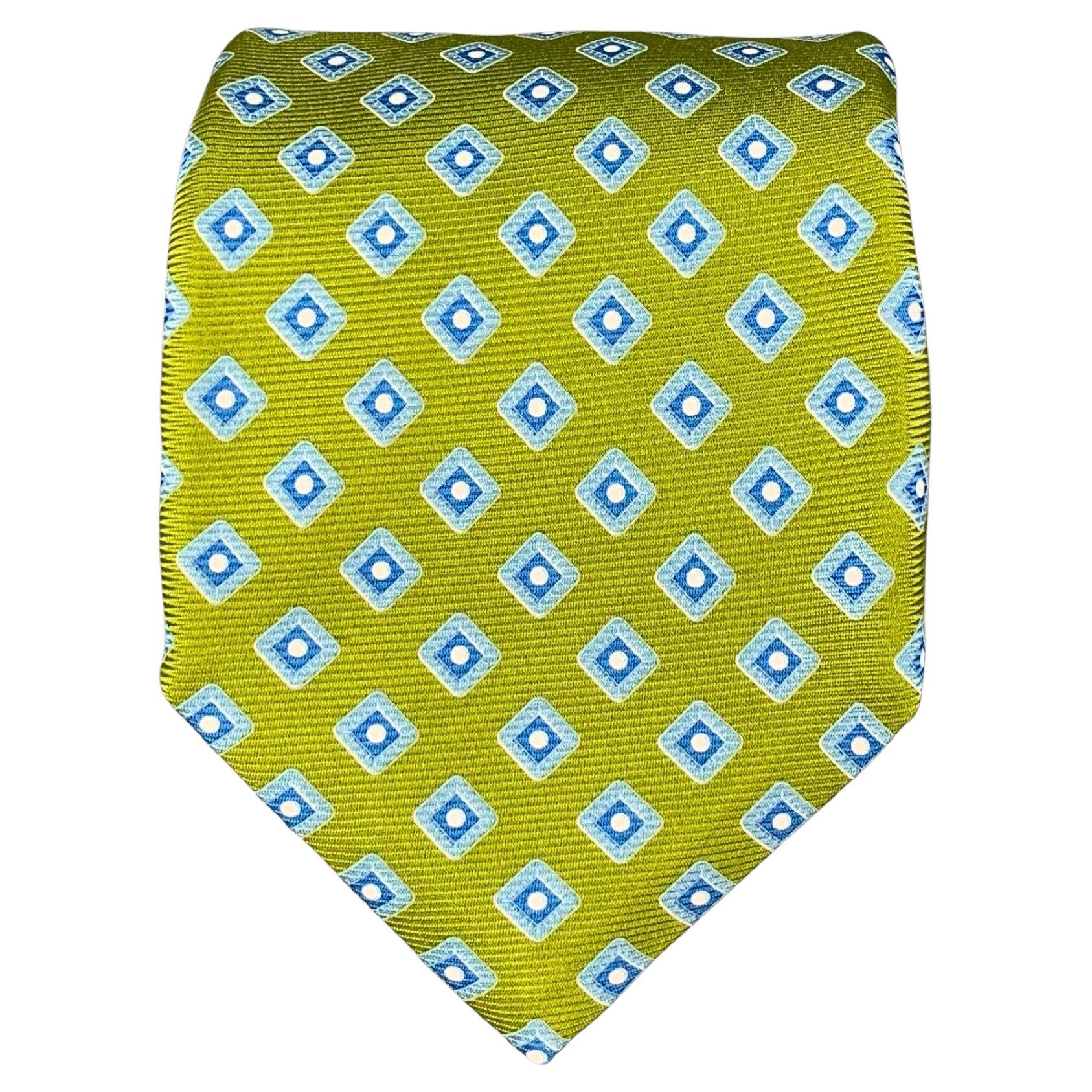 KITON Light Blue Chartreuse Rhombus Silk Tie