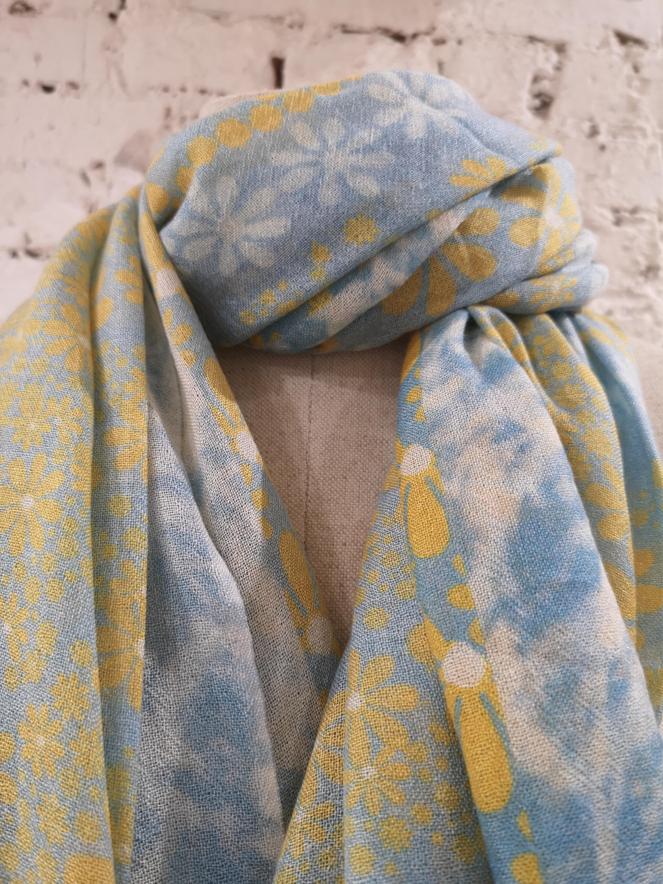 Gray Kiton light blue yellow scarf - foulard