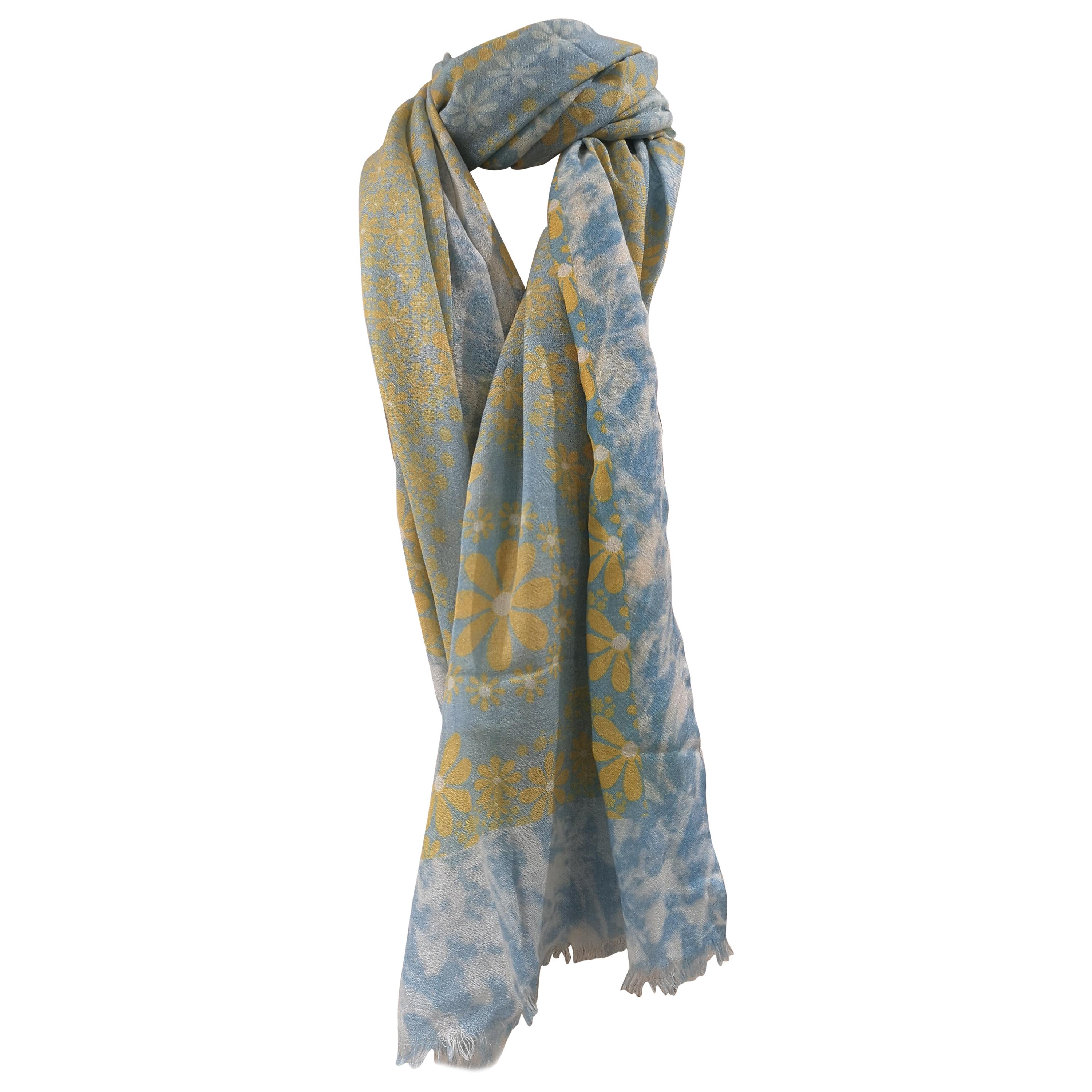 Kiton light blue yellow scarf - foulard