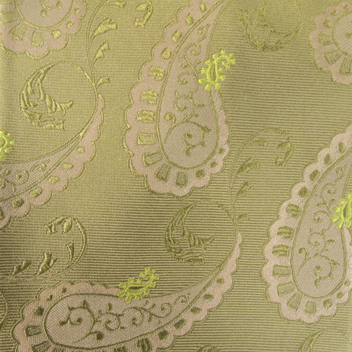KITON Light Green Beige Paisley Print Silk Tie In Good Condition In San Francisco, CA