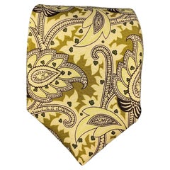 KITON Light Green Olive Paisley Silk Tie