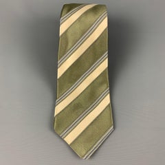 KITON Moss Yellow Diagonal Stripe Silk Tie