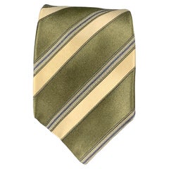 KITON Moss Yellow Diagonal Stripe Silk Tie