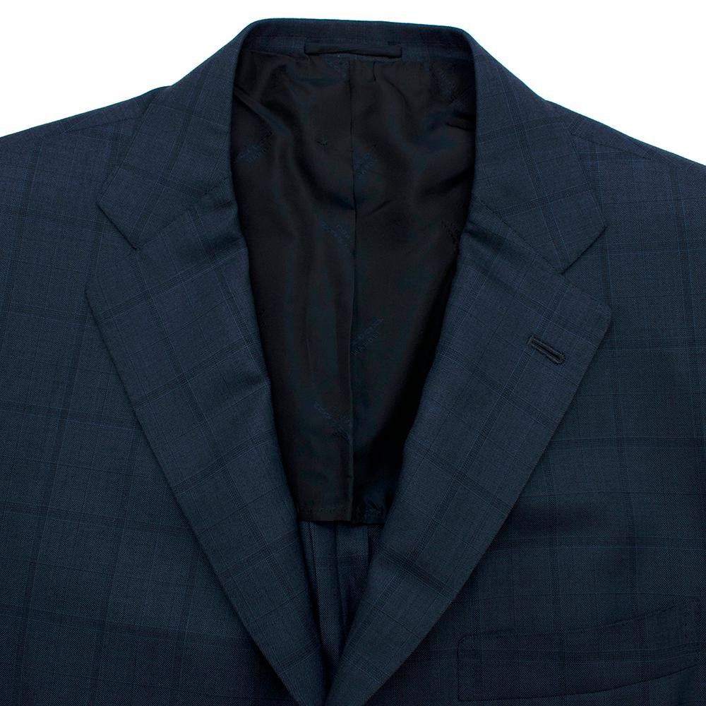 Kiton Napoli Blue Checkered Wool Single Breasted Suit - Size XXL - 54 In Excellent Condition For Sale In London, GB