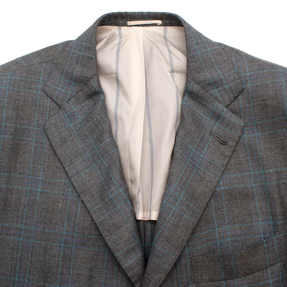 Kiton Napoli Grey & Blue Checked Cashmere & Silk Jacket - Size XXL - 54 In New Condition For Sale In London, GB