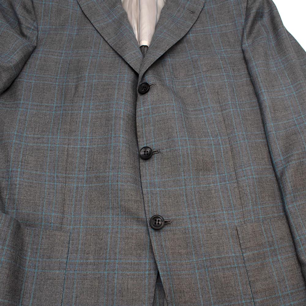 Men's Kiton Napoli Grey & Blue Checked Cashmere & Silk Jacket - Size XXL - 54 For Sale