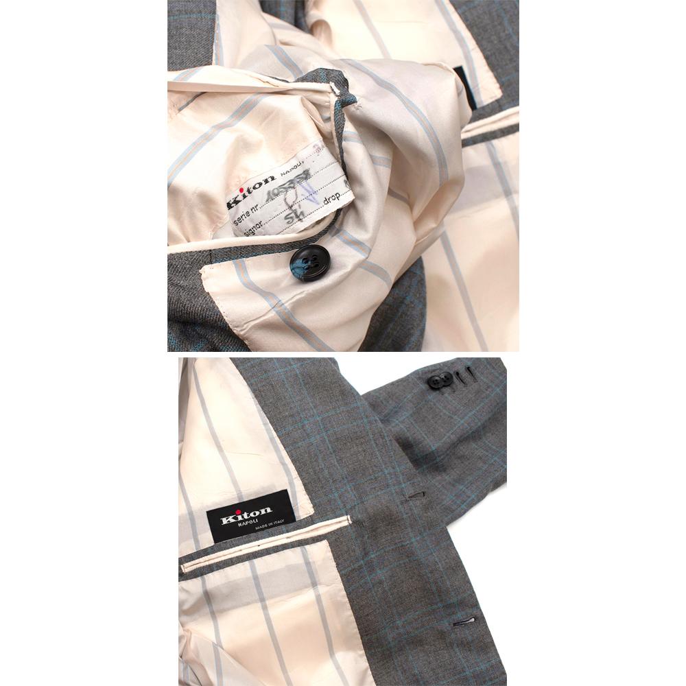 Kiton Napoli Grey & Blue Checked Cashmere & Silk Jacket - Size XXL - 54 For Sale 3