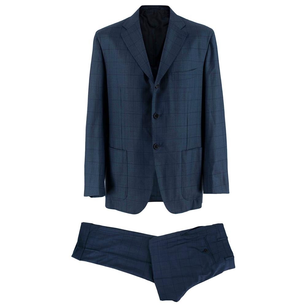 Kiton Napoli Navy Check Wool 2pc Suit - Size XXL - 54