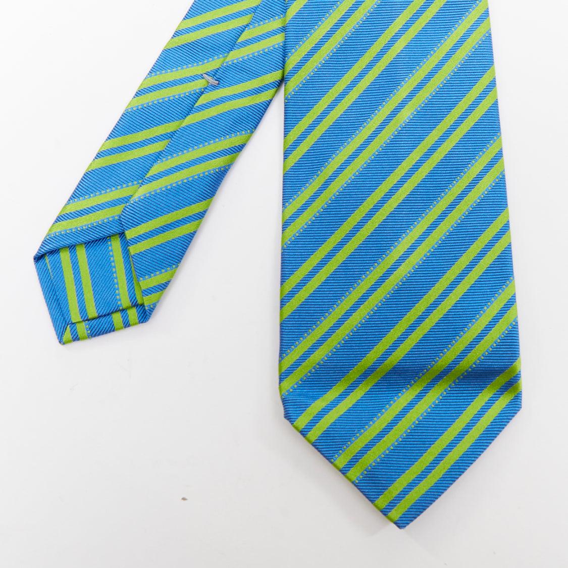 KITON NAPOLI Set di 4 cravatte da abito in 100% seta verde nero bianco a righe diagonali in vendita 5