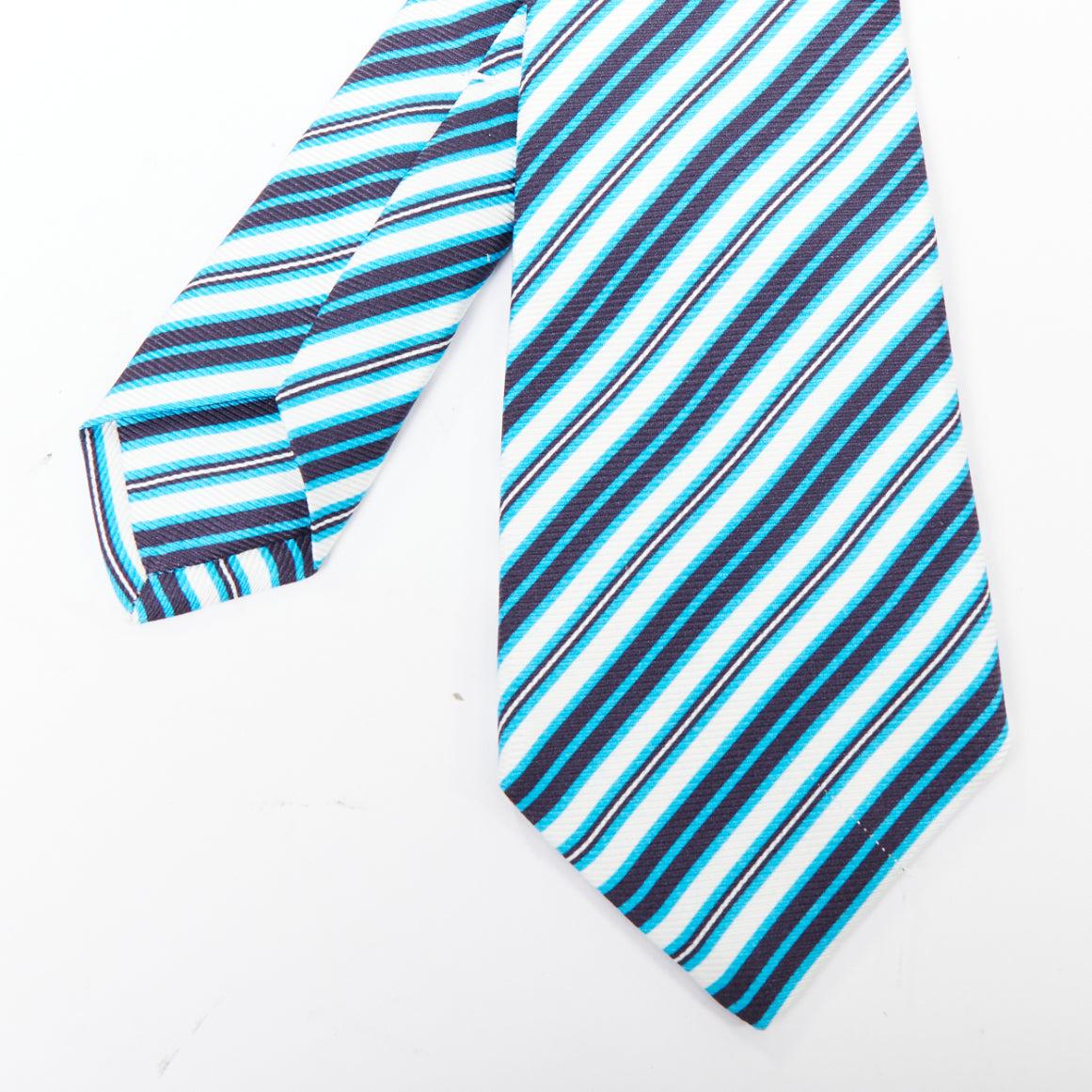 KITON NAPOLI Set di 4 cravatte da abito in 100% seta verde nero bianco a righe diagonali in vendita 2