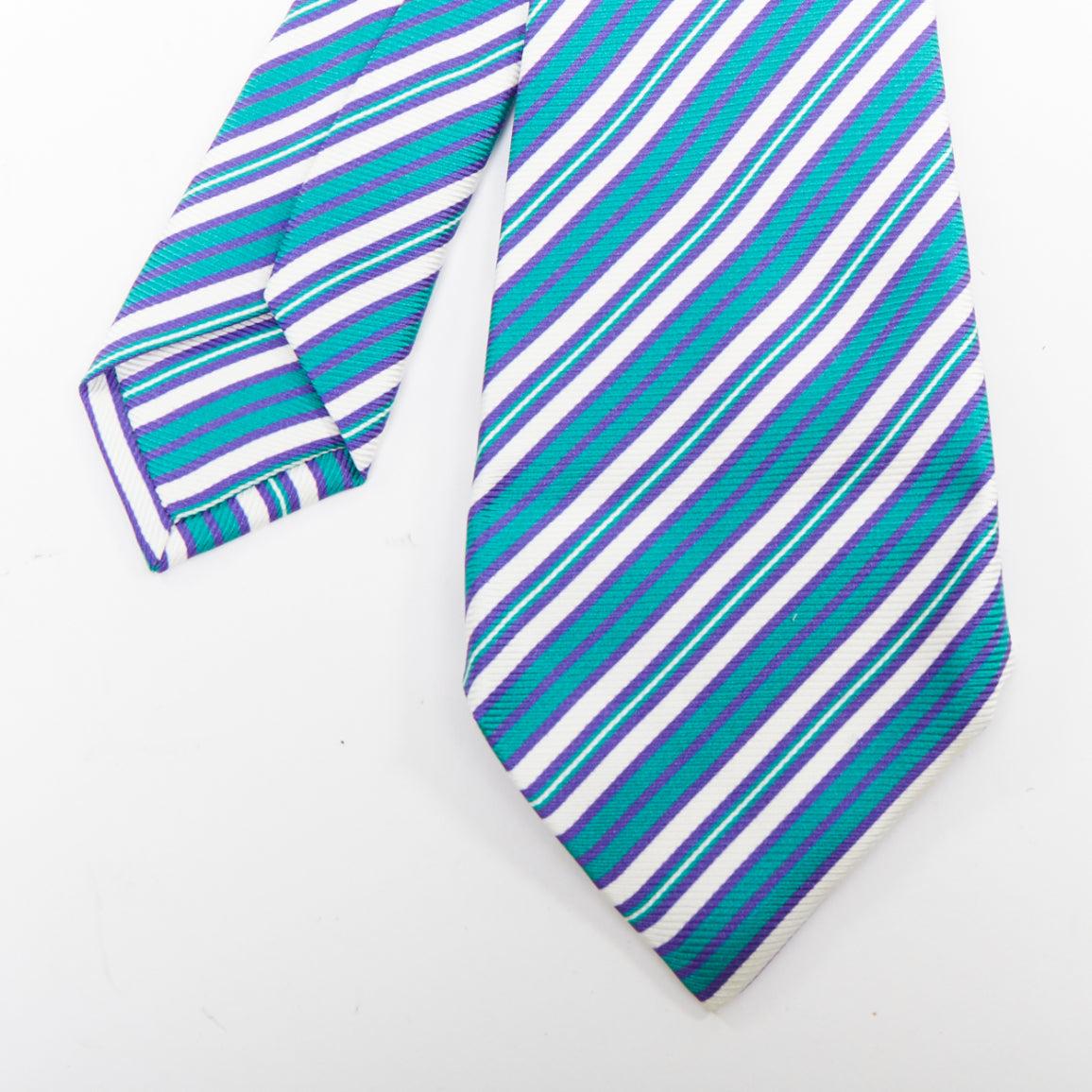 KITON NAPOLI Set di 4 cravatte da abito in 100% seta verde nero bianco a righe diagonali in vendita 4