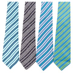 KITON NAPOLI Set of 4 100% silk green black white diagonal stripes dress tie