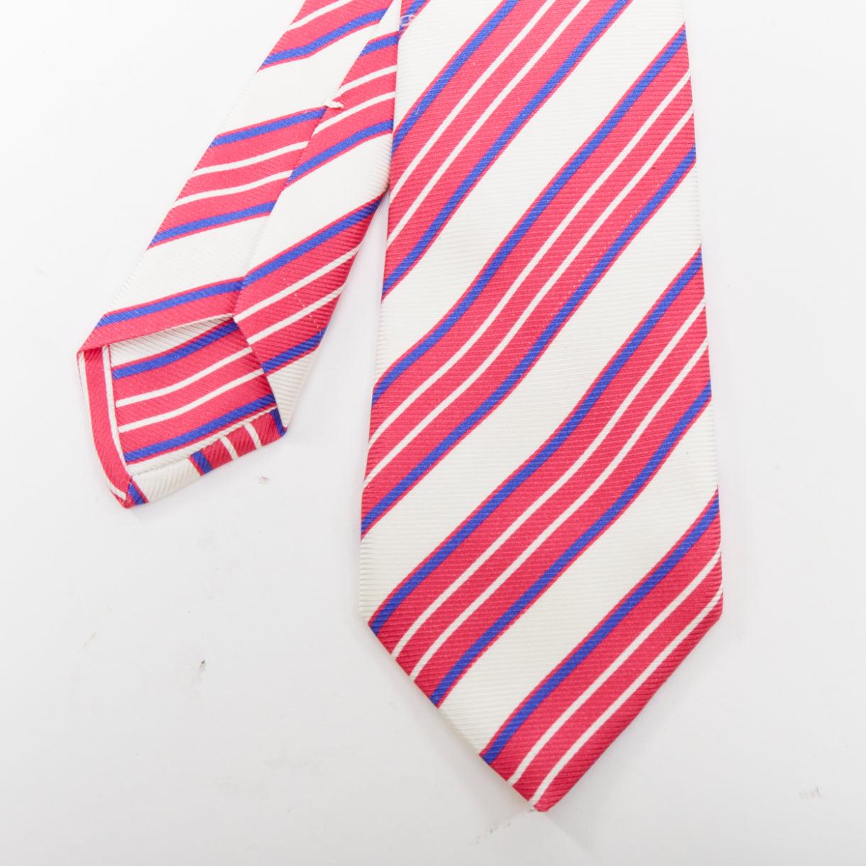 KITON NAPOLI Set de 4 corbatas de vestir 100% seda rayas diagonales verde rosa púrpura en venta 5