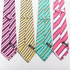 KITON NAPOLI Set de 4 cravates 100% soie verte rose violette à rayures diagonales