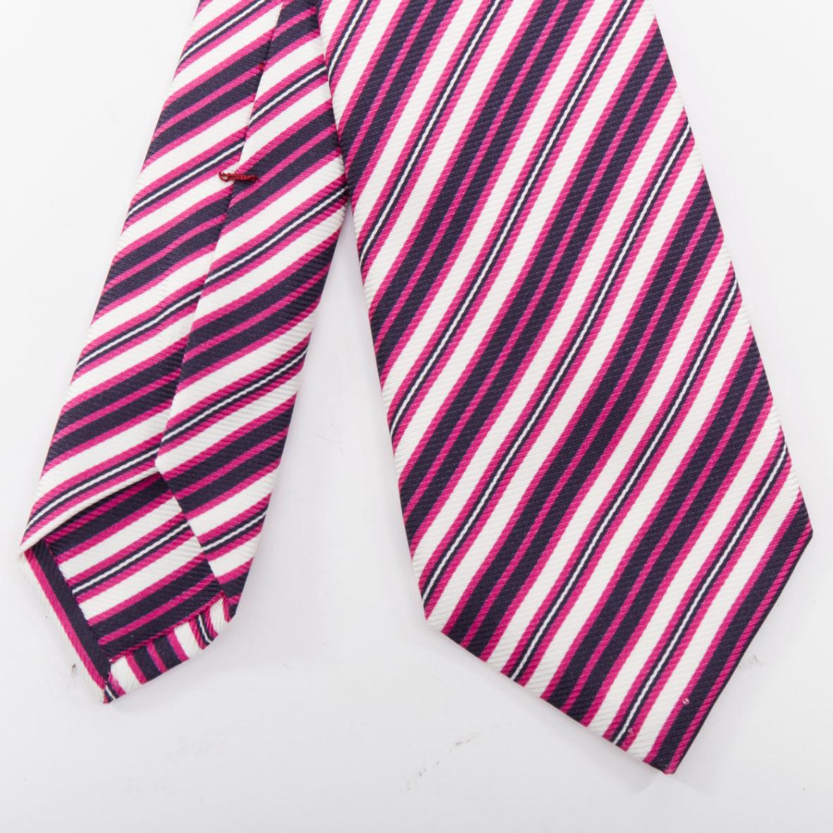 KITON NAPOLI Set de 4 corbatas de vestir 100% seda rayas diagonales verde rosa púrpura en venta 2