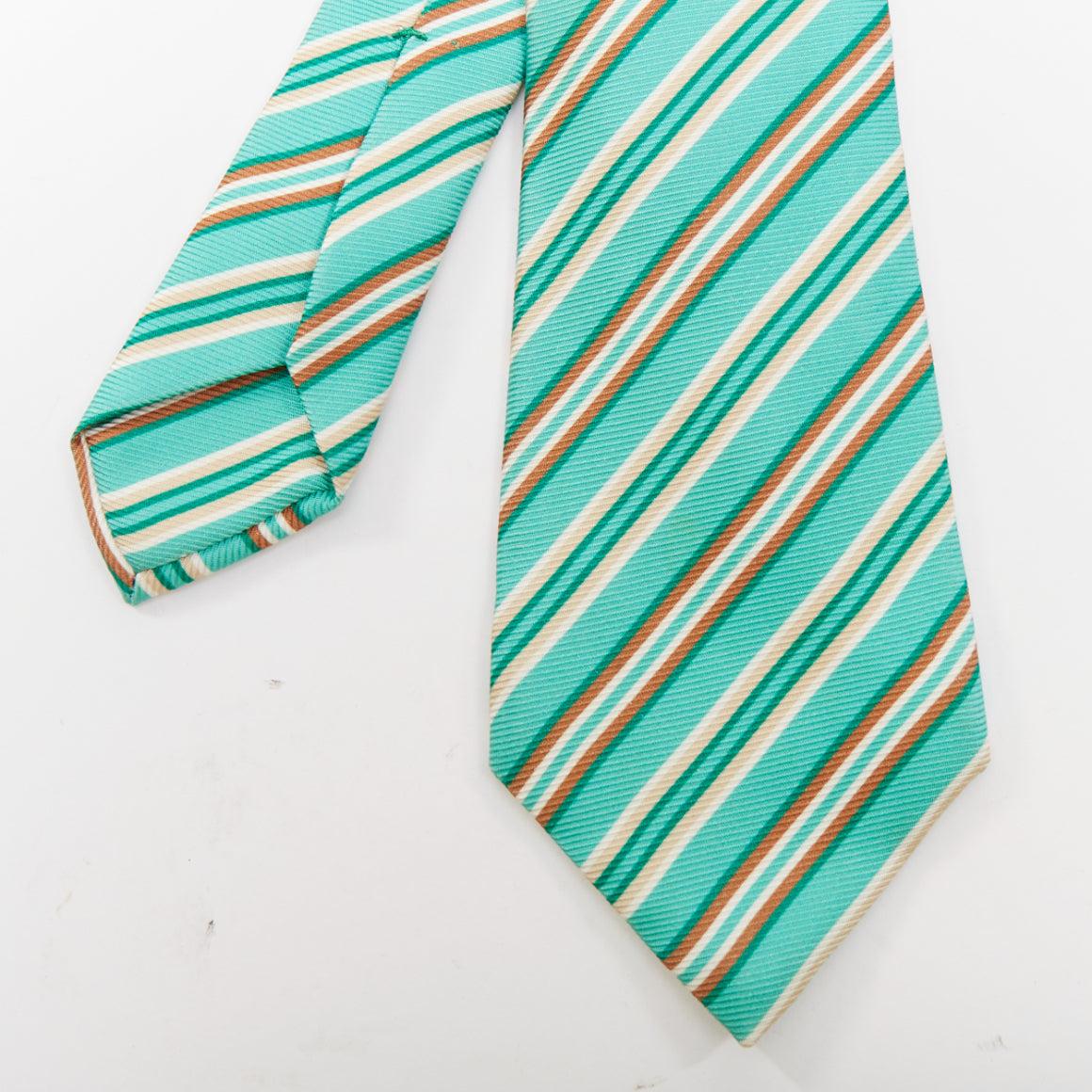 KITON NAPOLI Set de 4 corbatas de vestir 100% seda rayas diagonales verde rosa púrpura en venta 4