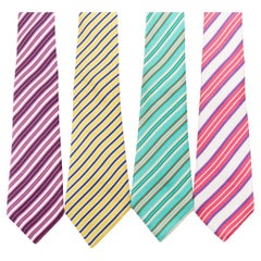 KITON NAPOLI Set of 4 100% silk green pink purple diagonal stripes dress tie KITON NAPOLI Set of 4 100% silk green pink purple diagonal stripes dress tie
