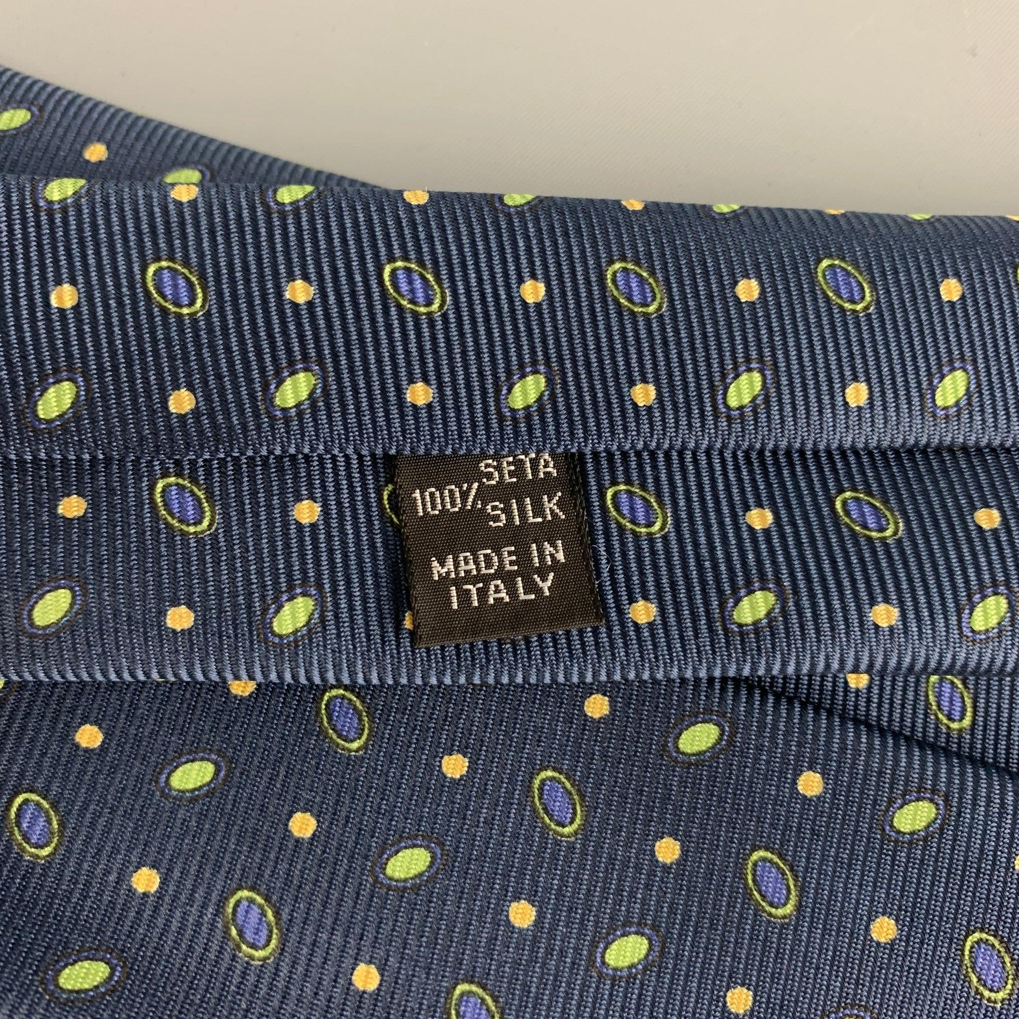 KITON Navy Green Dots Silk Tie In Good Condition For Sale In San Francisco, CA