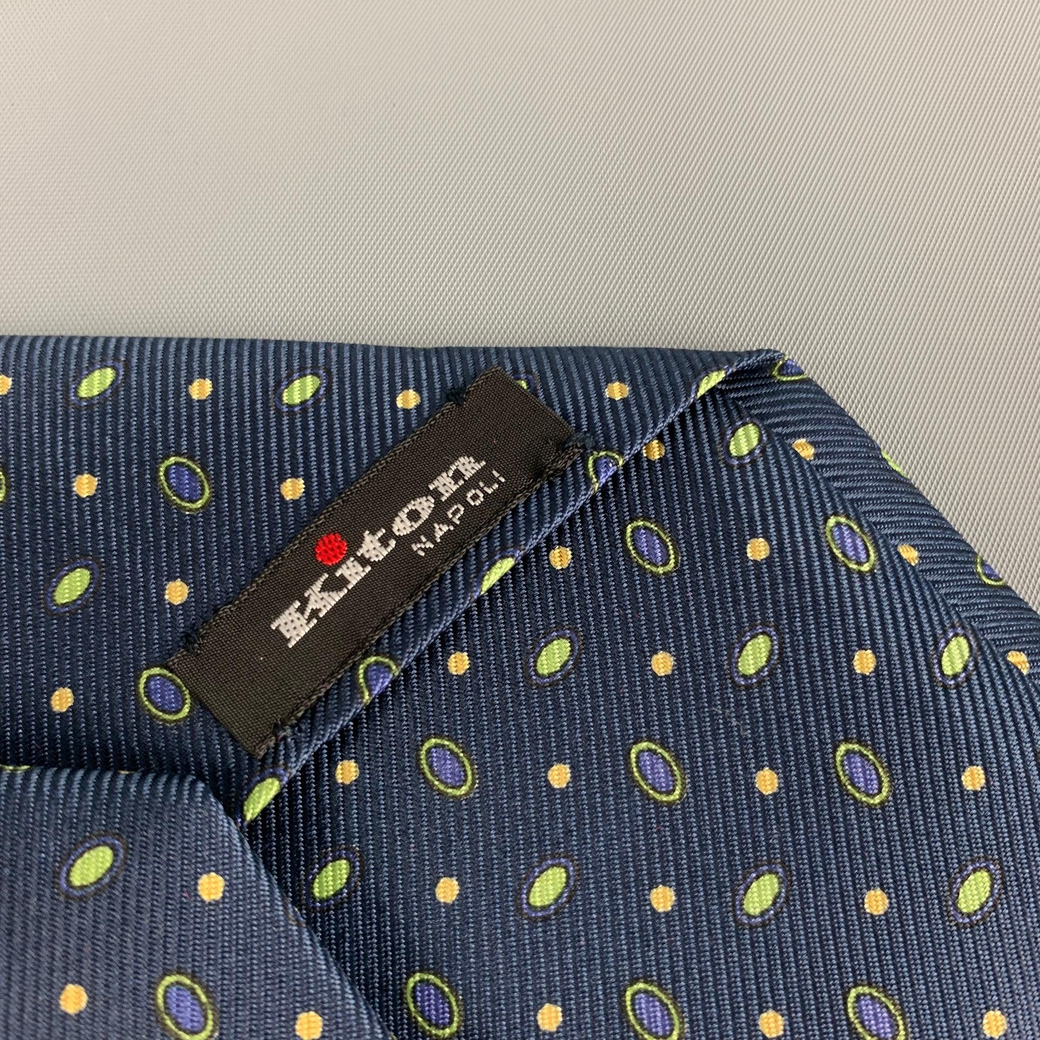 Men's KITON Navy Green Dots Silk Tie For Sale