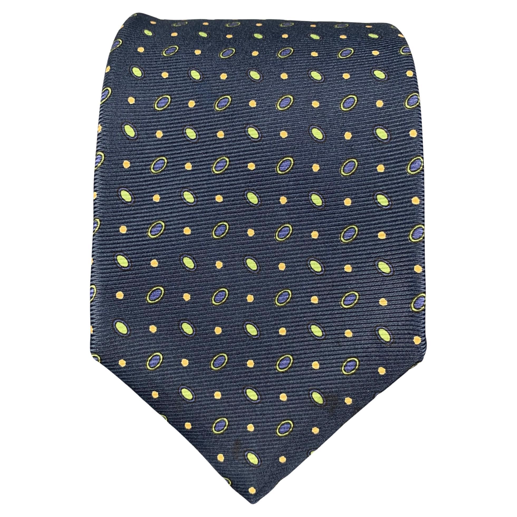 KITON Navy Green Dots Silk Tie