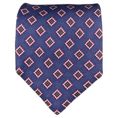 KITON Navy Pink Rhombus Silk Tie