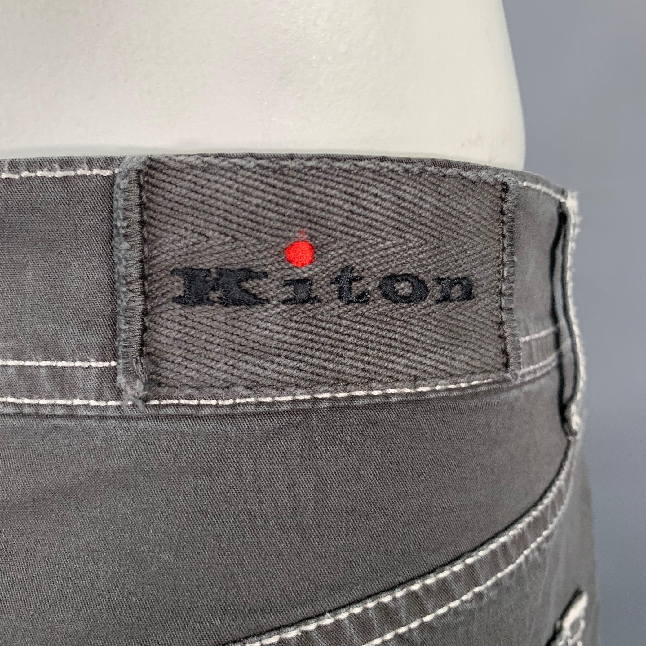 KITON Size 36 Green Contrast Stitch Cotton Blend Jean Cut Casual Pants In Excellent Condition For Sale In San Francisco, CA
