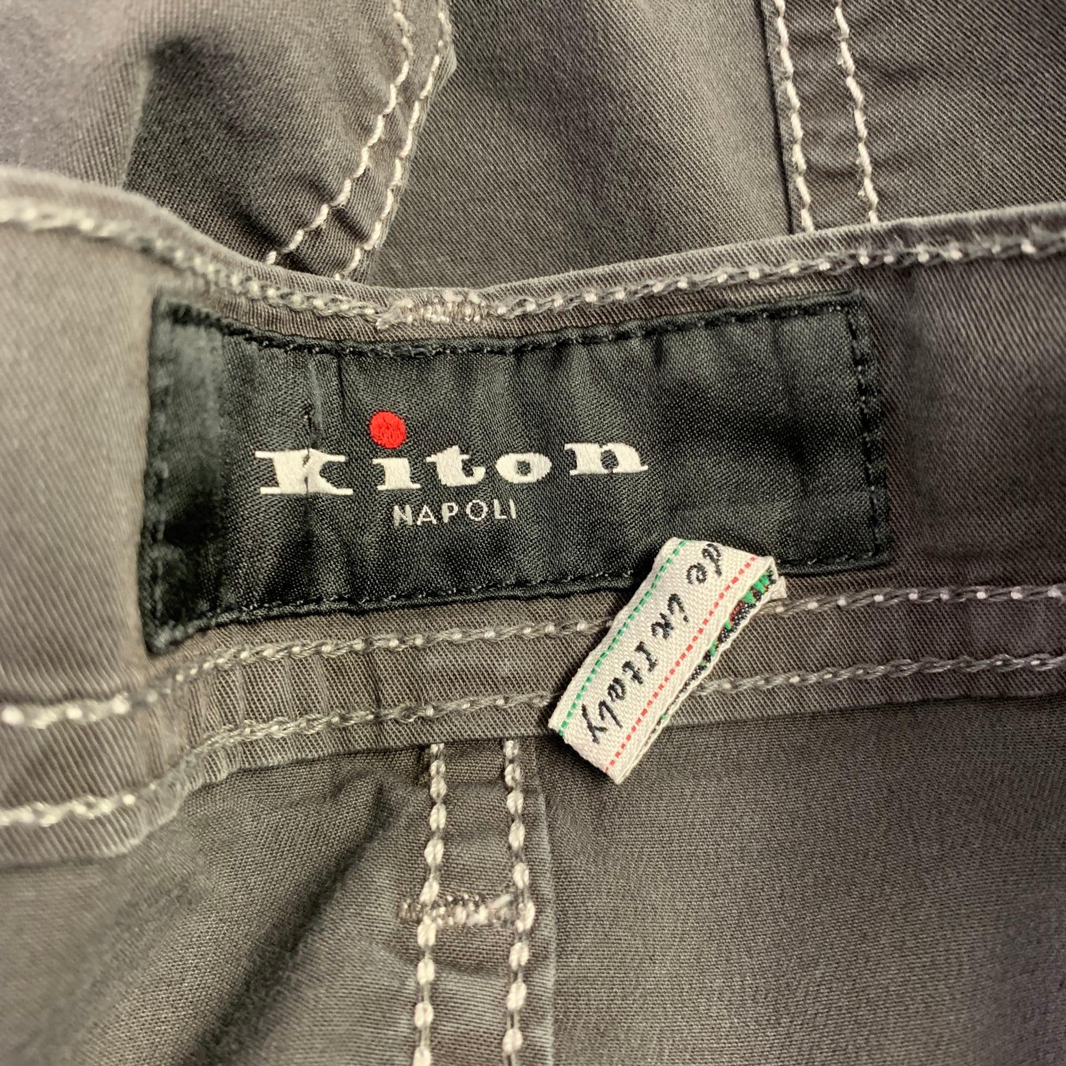 KITON Size 36 Green Contrast Stitch Cotton Blend Jean Cut Casual Pants For Sale 1