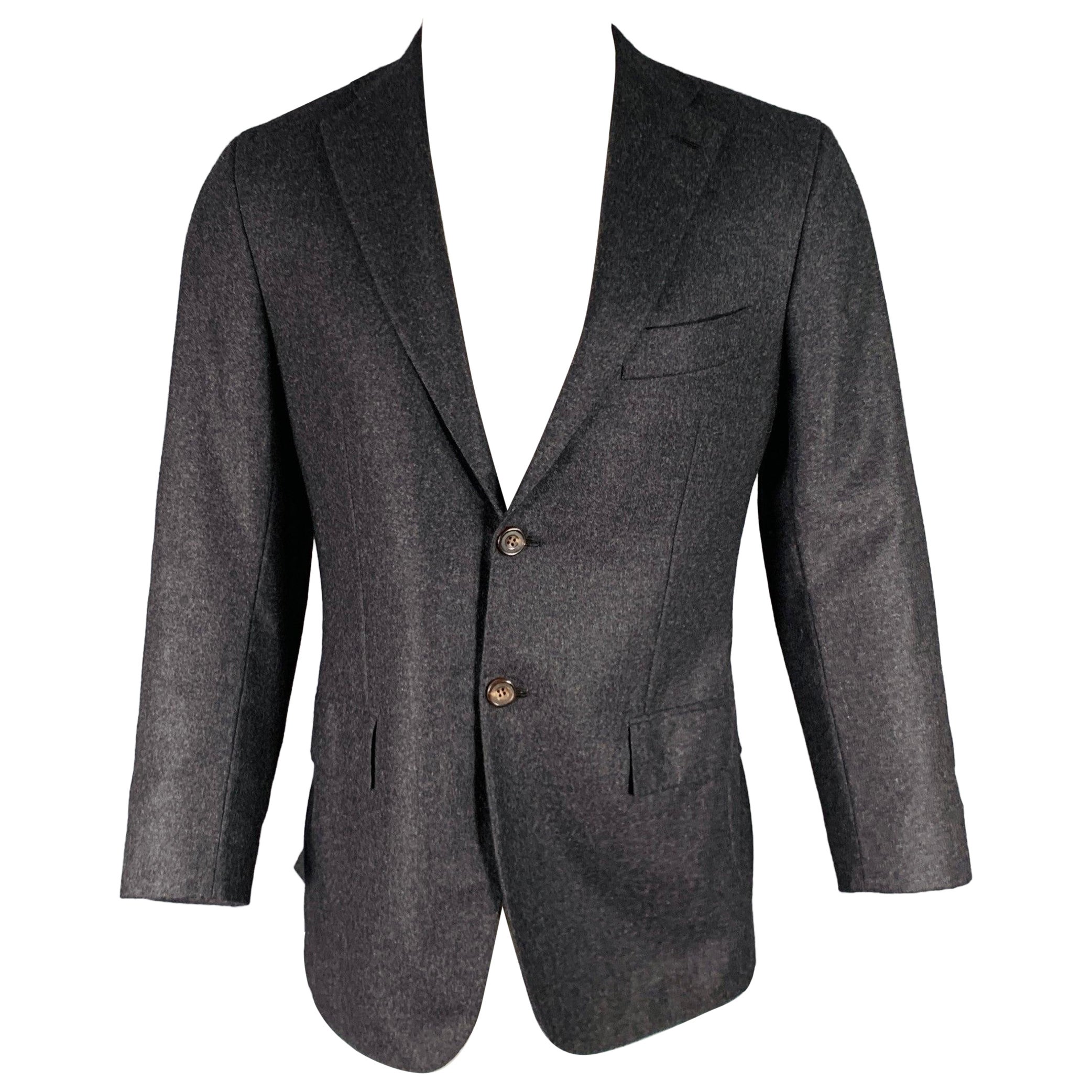 KITON Talla 36 Abrigo de deporte con solapa de muesca de cachemira gris oscuro