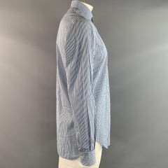 KITON Size 42 Blue White Stripe Cotton Button Up Long Sleeve Shirt