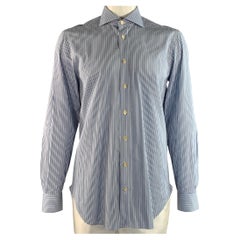 KITON Size 42 Blue White Stripe Cotton Button Up Long Sleeve Shirt