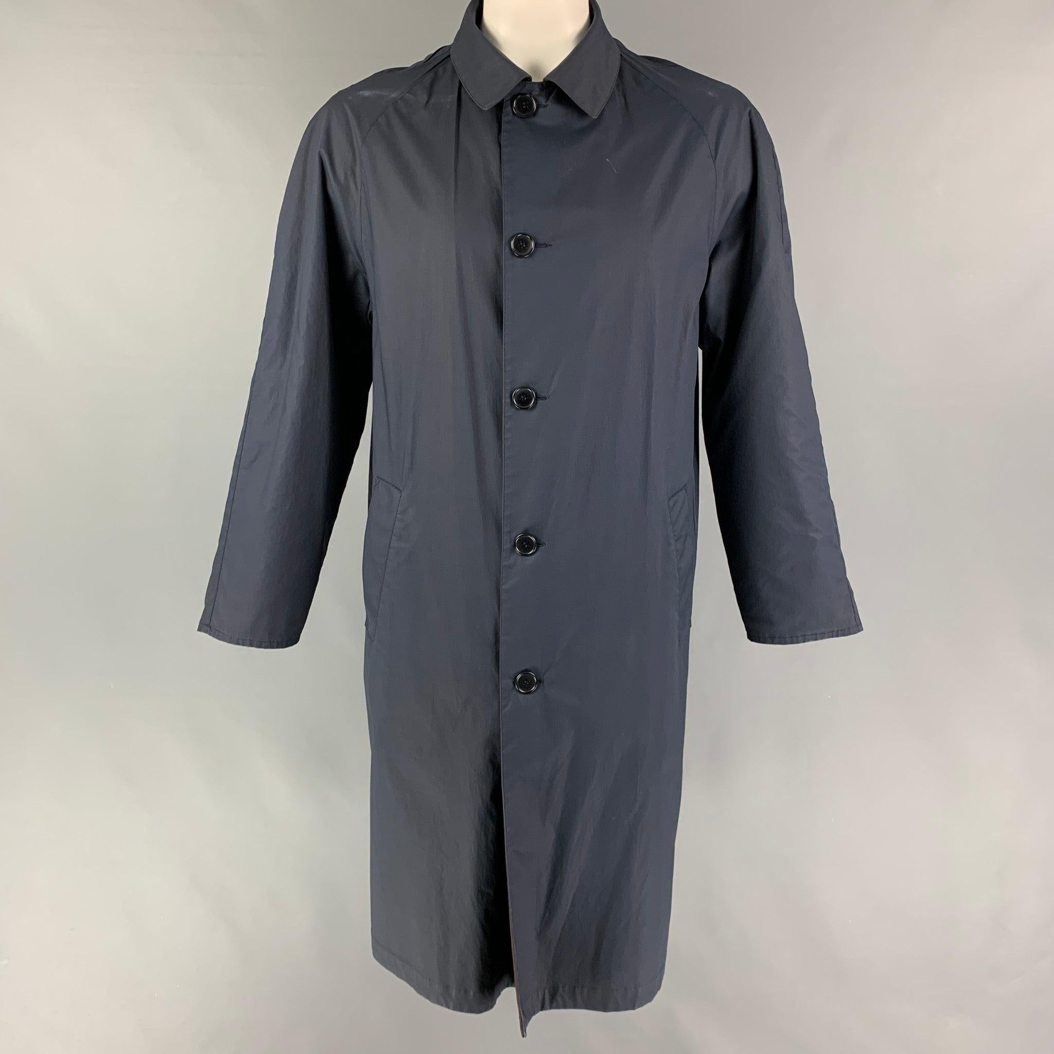 Men's KITON Size 42 Brown Navy Reversible Cotton Blend Raglan Coat