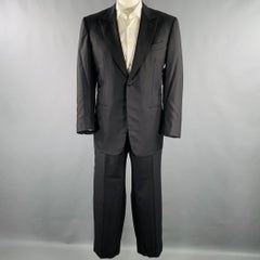 KITON Size 44 Black Wool Peak Lapel Single Button Tuxedo