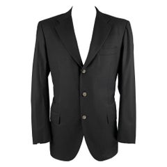 KITON Taglia 46 Cappotto sportivo in lana nera con risvolto a tacche